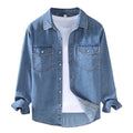 RNSHANGER Fashion Long Sleeve Denim Shirt for Men Spring Street Casual Vintage Shirt Lapel Pockets Blue Jean Shirts