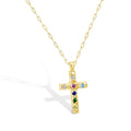 Popular 925 Sterling Silver Gauge Wire Chain CZ Colourful Zircon Cross Pendant Necklace for Women