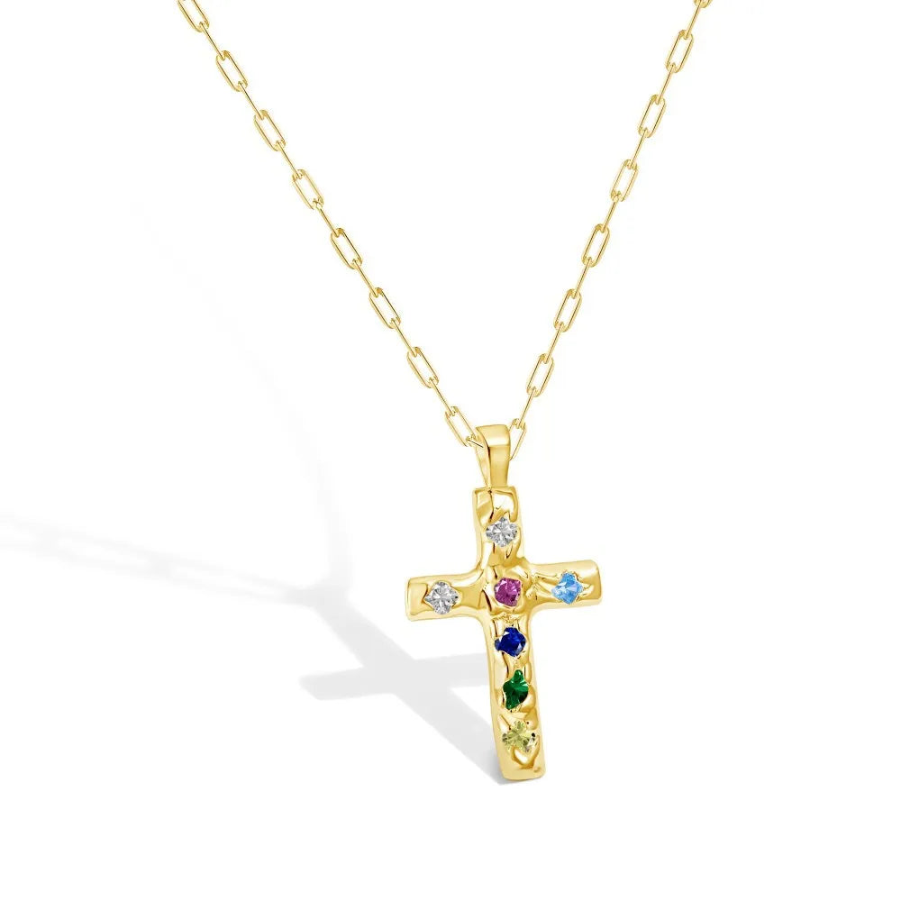 Popular 925 Sterling Silver Gauge Wire Chain CZ Colourful Zircon Cross Pendant Necklace for Women