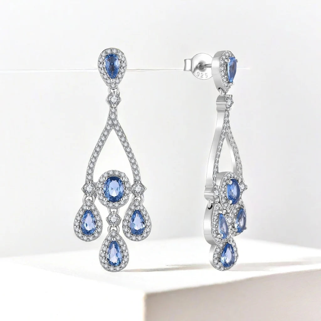 QX Custom OEM Own Designer Fashion Jewelry Luxury Women Cubic Zirconia 925 Sterling Silver Waterdrop Long Drop Earring