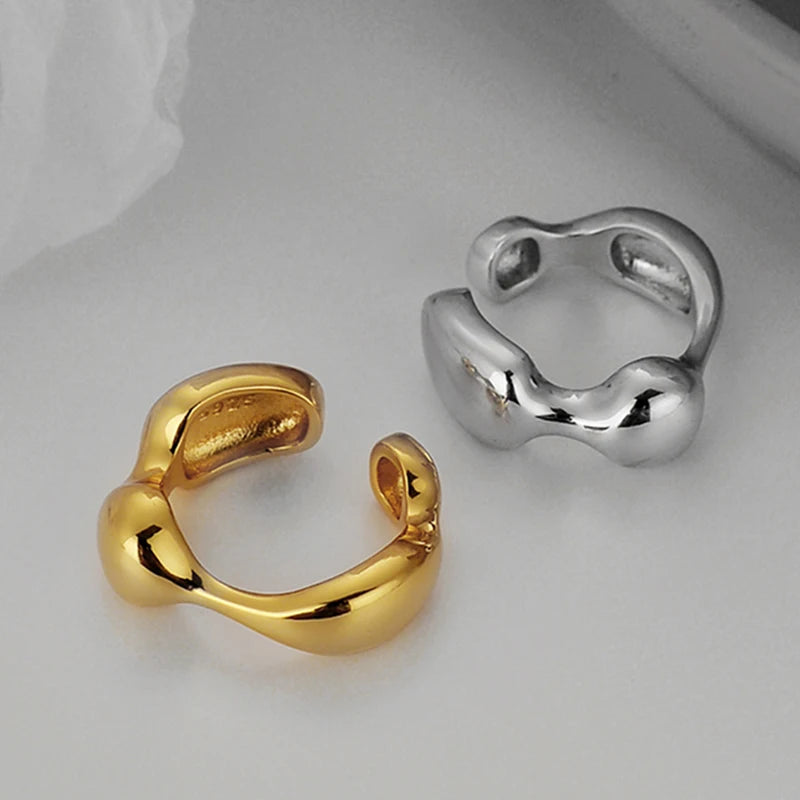 ICEBELA Jewelry Ins Popular Minimalist Irregular 18k Gold Plated Smooth Female Ring S925 Sterling Silver Wavy Ring for Girls