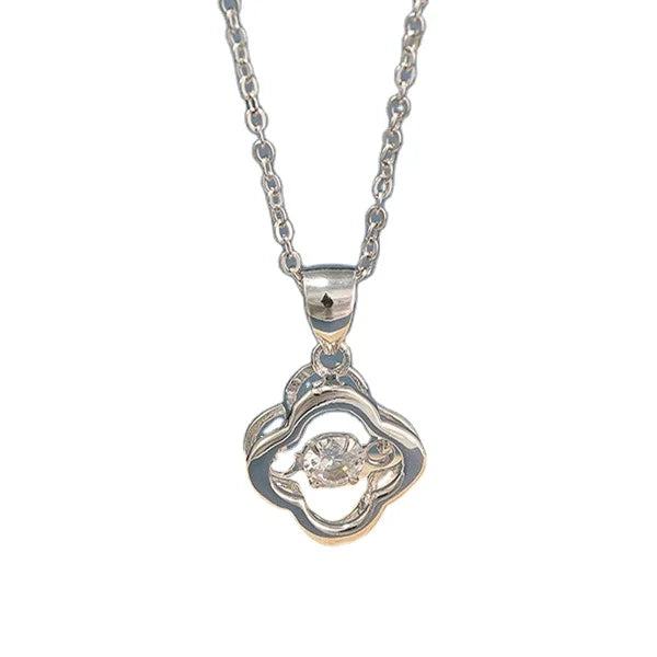 Rainbowking Custom Women's Statement Necklace Set 925 Sterling Silver Hollow Four-leaf Clover Zircon Diamond Link Chain Jewelry