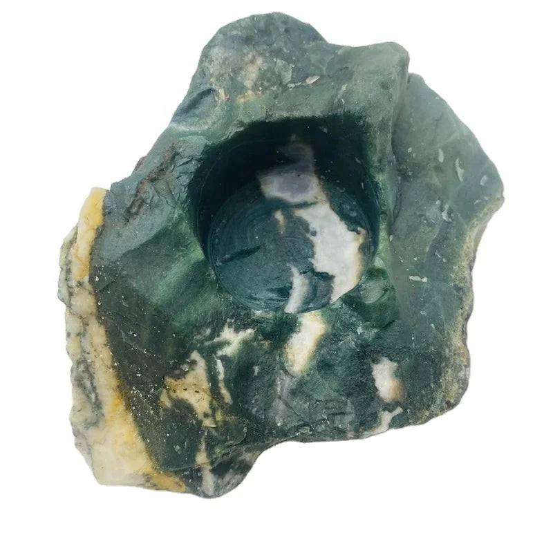 Natural Rough Crystal Candlestick Raw Quartz Moss Agate Candle Holder for Home Decor