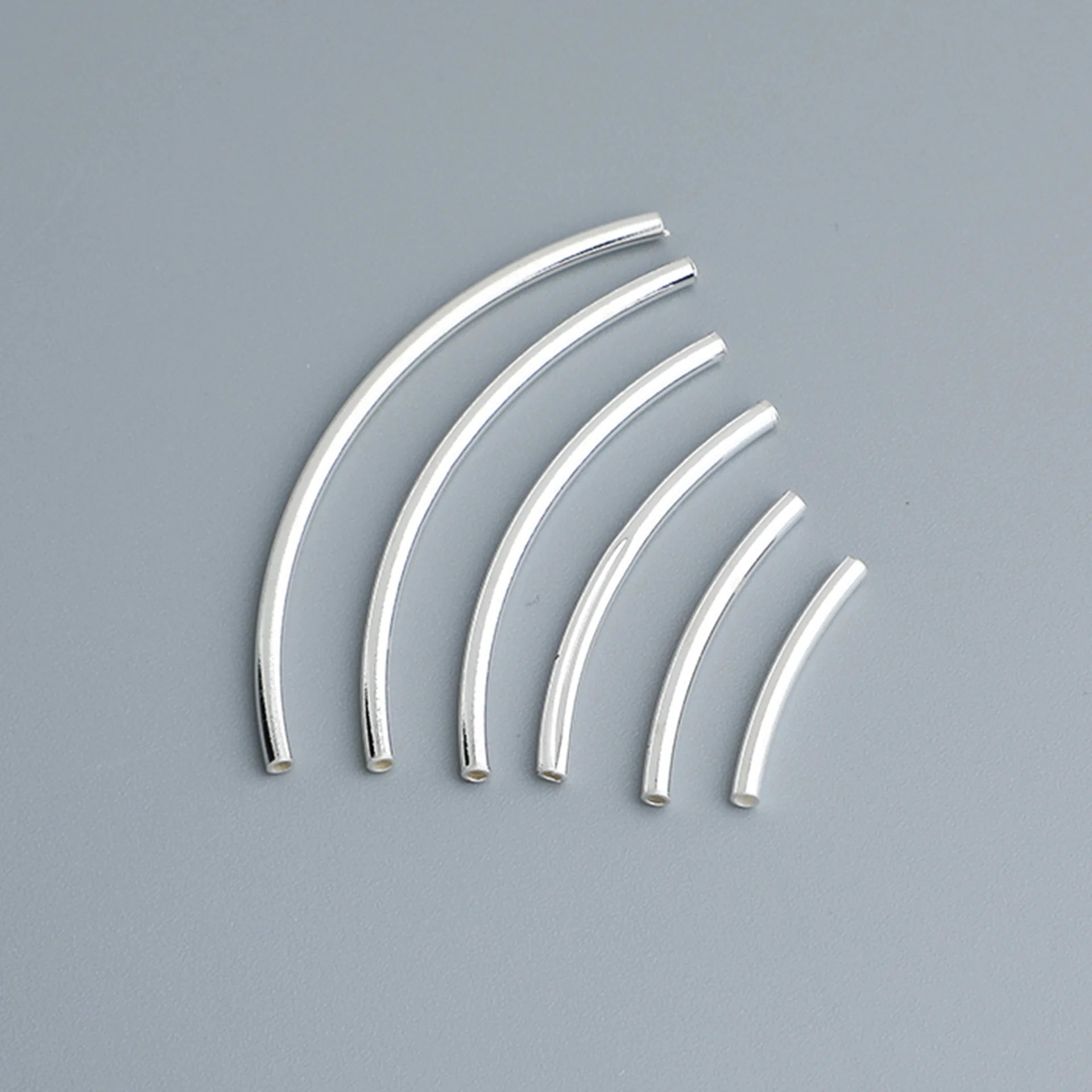 Elegant 925 Sterling Silver Curved Solid S925 Bracelet Accessories Hollow DIY Tube Beads for Luxury Jewelry Components