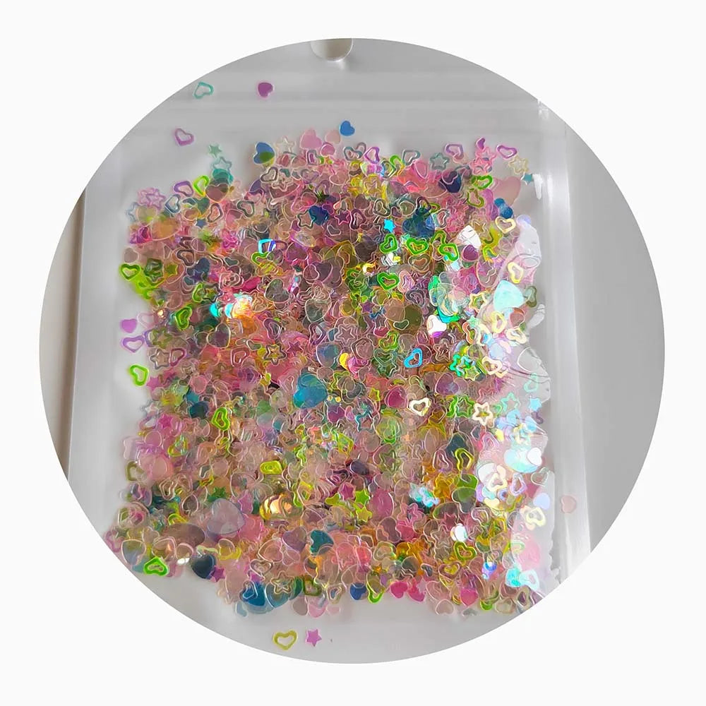 Clear Iridescent Heart Glitter for Resin Embellishment Nail Art Slime Topping