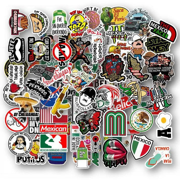 100Pcs Mexican Funny Trend Logo Stickers for Guitar Bottle Vinyl Hot Mexico Meme Sticker