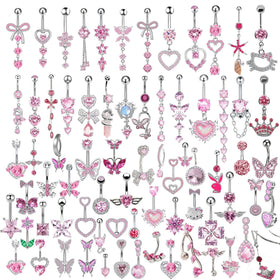 100 Types Pink CZ Stainless Steel Children's Wedding Trendy Butterfly Design Belly Ring Unisex Navel Piercing Wholesale