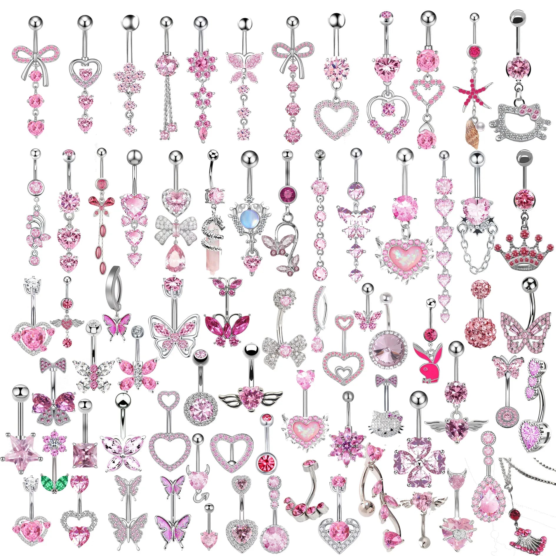 100 Types Pink CZ Stainless Steel Children's Wedding Trendy Butterfly Design Belly Ring Unisex Navel Piercing Wholesale