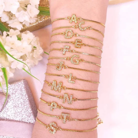 BC1305 Bling Jewelry CZ Diamond Micro Pave Slide Capital Letter Initial Bracelet