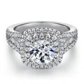 Luxury 7*7mm Halo Ring Prong Setting Rhodium Plated Thick 18K Gold Plated Female Silver Ring