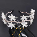 Women Wedding Headband Rhinestones White Flower Leaf Bride Hairband Handmade Jewelry