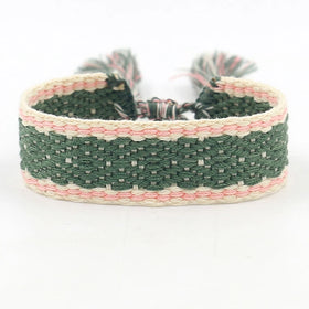 Bohemian Ethnic Style 2cm Wide Polyester Webbing Tassel Embroidery Wrist Band Custom Text Hand Woven Bracelets