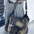 Denim Washed Tassel Messenger Bag Large Capacity Zipper Student Casual Shoulder Bag