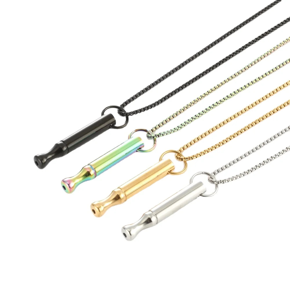 2025 New DS Stainless Steel Box Chain Whistle Pendant Anxiety Stress Relief Necklace for Women Men Mindful Breathing Necklace