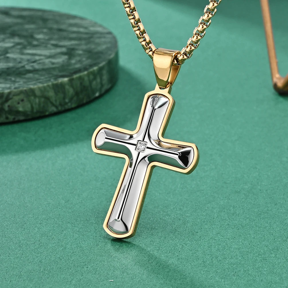 Alin Wholesale 18K Gold Adjustable Box Chains  Cross Engraved Stainless Steel Necklaces Jewelry for Men