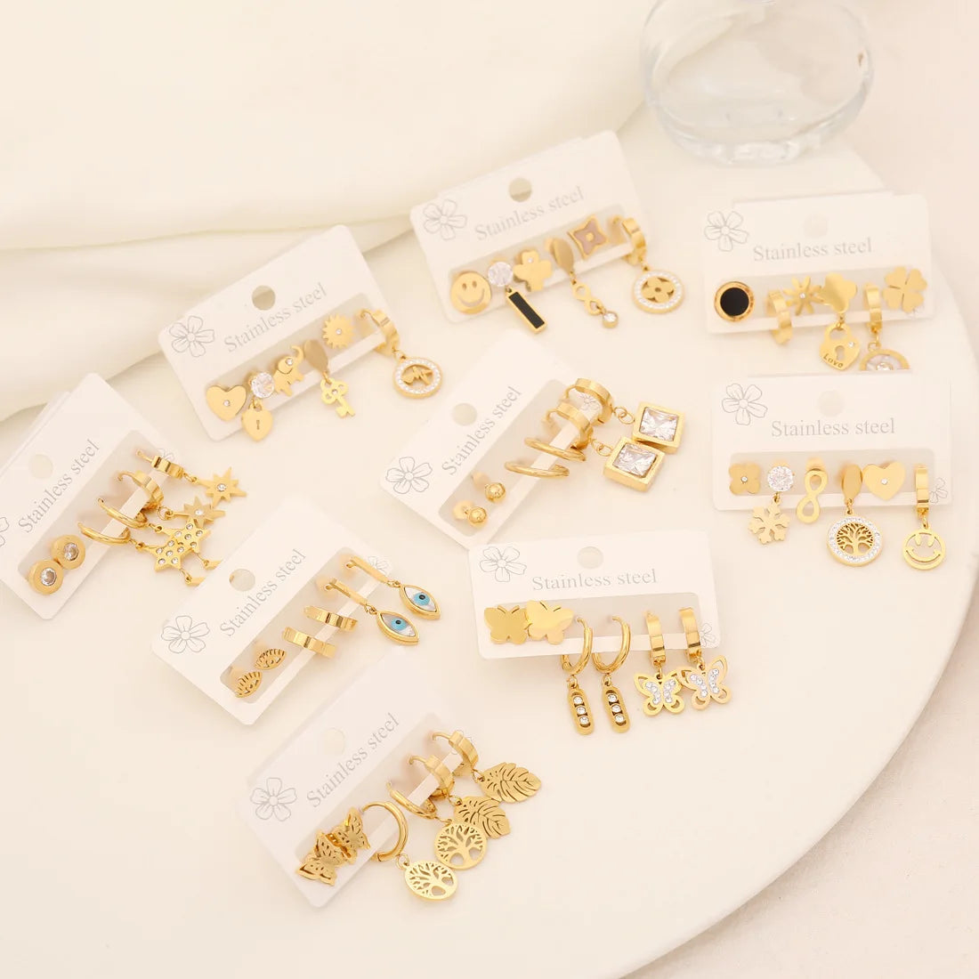 New Fashion Key Stainless Steel Earring Set Heart Lock Exquisite Fringe Earrings for Women