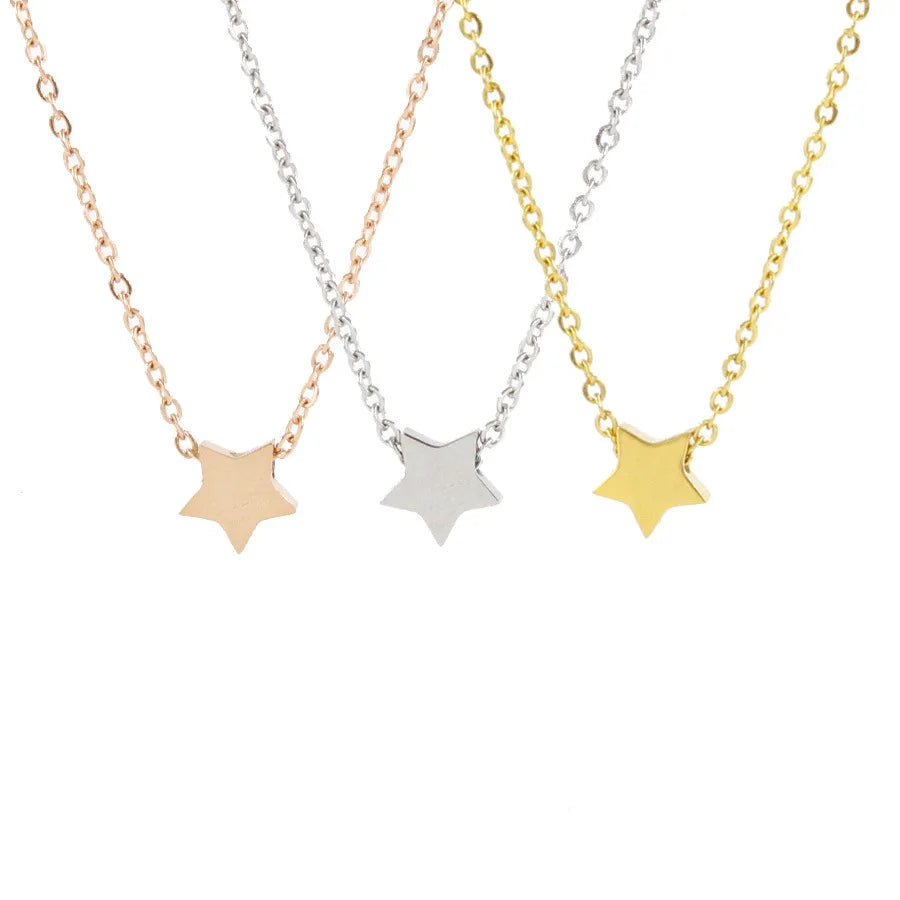 Customizable DIY Stainless Steel PVD Plated 18K Gold Silver Pendant Rose Simple Star Symbol Necklace