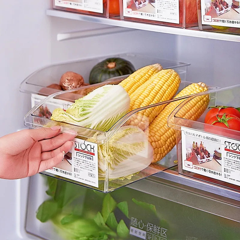 Food-Grade Transparent Plastic Storage Box Egg Vegetable Organizer with Kitchen Drawer Lid for Refrigerator Storage