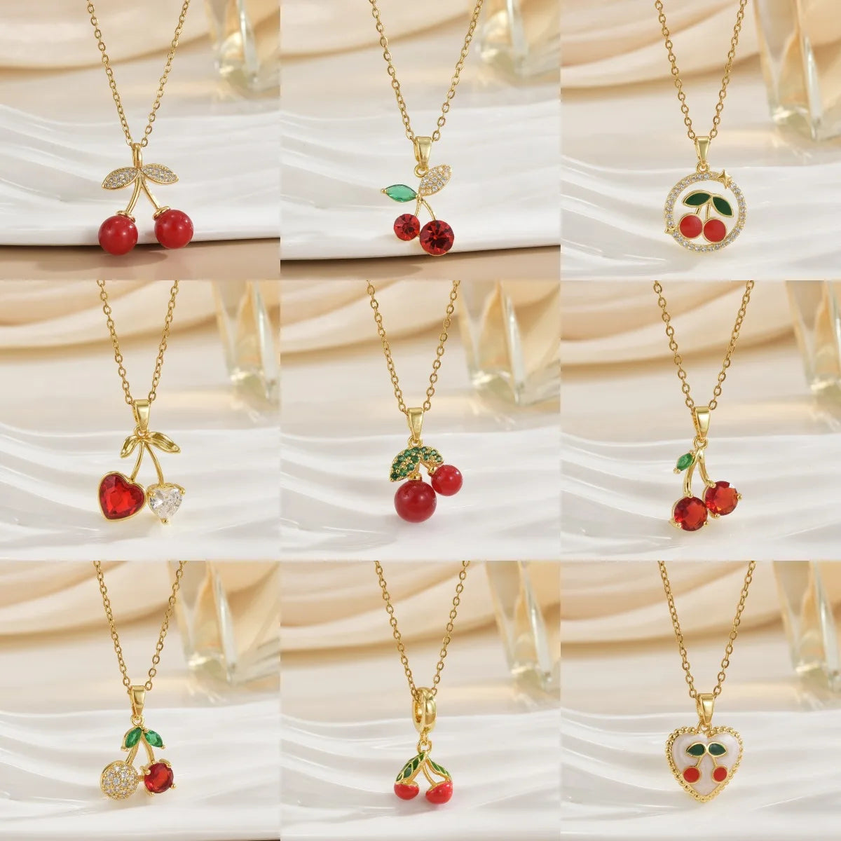 Women's New Fashion Stainless Steel Link Necklace Japanese Korean Style Zircon Cherry Pendant Fashion Accessories Gift for Women
