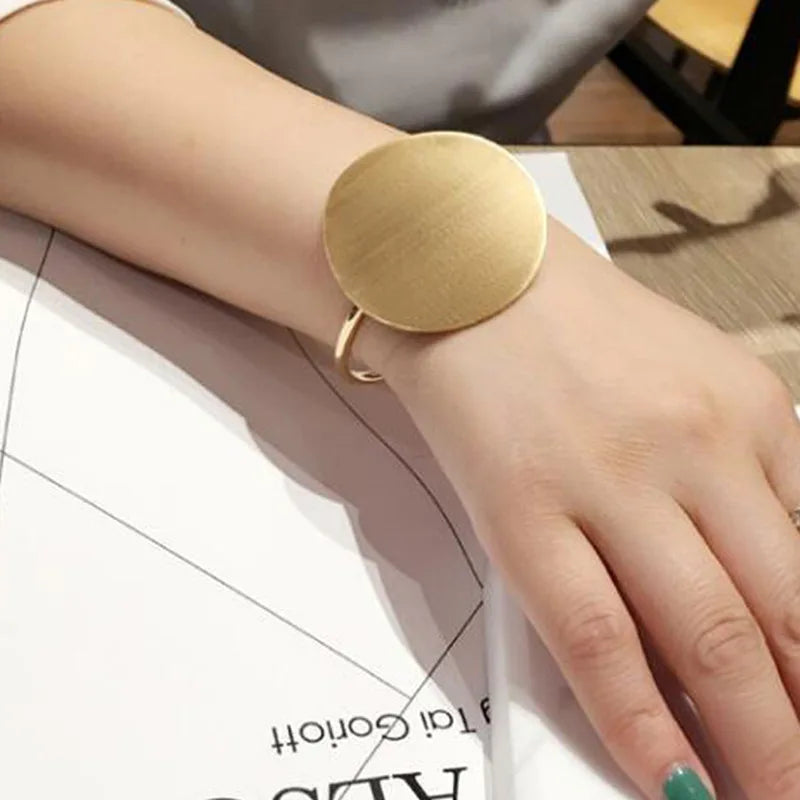 RisingMoon Gold Plated Bracelets Silver Statement Jewelry Large Round Bangle for Women Adjustable