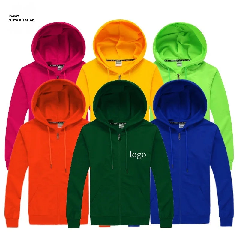 Autumn Men's Loose Fit Knitted Custom Logo Embroidered Zipper Hoodie Solid Pattern Cotton Work Clothes
