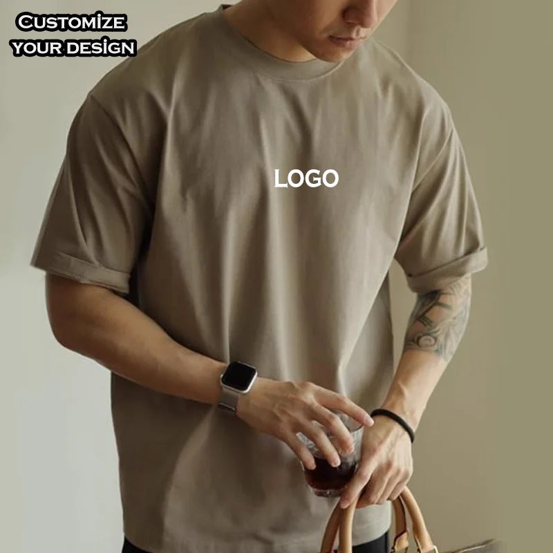 Manufacturer Custom Men's Regular Fit Blank Short Sleeve T-shirt Streetwear 100% Cotton Knitted Drop Shoulder