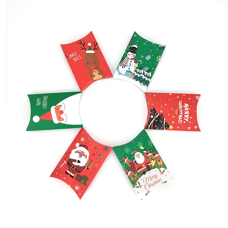 Hot Sale Xmas Eve Biscuit Candy Cookie Box Foldable Pillow Shaped Kraft Paper Christmas Gift Boxes Packaging Box