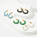 Vintage Luxury Colorful Enamel C-Shaped Opening Earrings Jewelry Oil Drop Stainless Steel Hoop Earrings