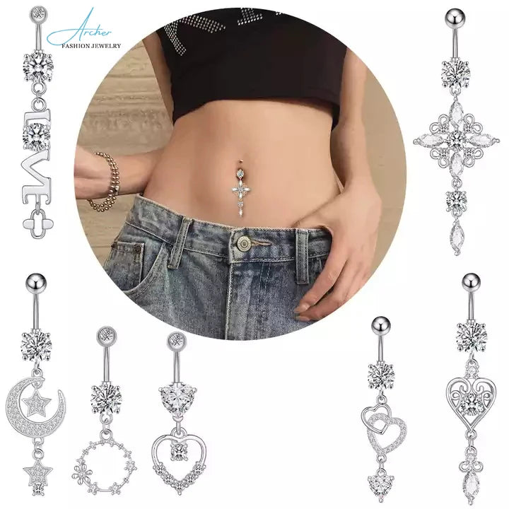 New Sale Stainless Steel Cute Rhodium Plated Belly Rings Anniversary Custom Wholesale Body Jewelry
