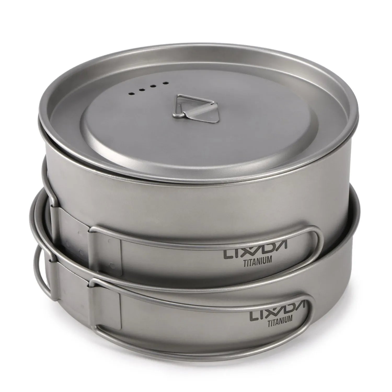2pcs Camping Cookware Set Titanium Pot Pan Cooking Set with Foldable Handles Mesh Carry