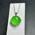 HQ GEMS 18 Inches 925 Silver Round 20mm Big Natural Burma Green Jade Gemstone Pendant Necklace