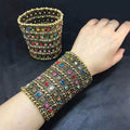 Traditional Fashion Womens Ballroom Rhinestone Beads Multilayer Wide Elastic Stretch Cuff Bracelet Bangles Dames