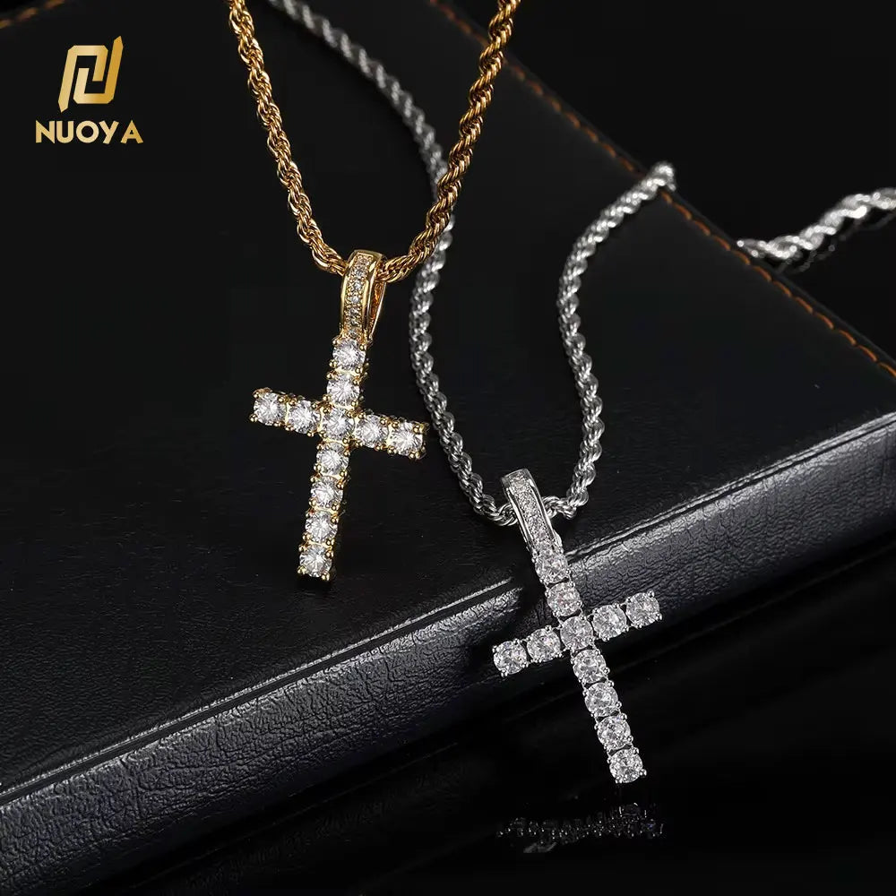 NUOYA Hip Hop Jewelry Silver Christian Dainty Jesus Piece Zircon Men Pendant Diamond Cross Necklace
