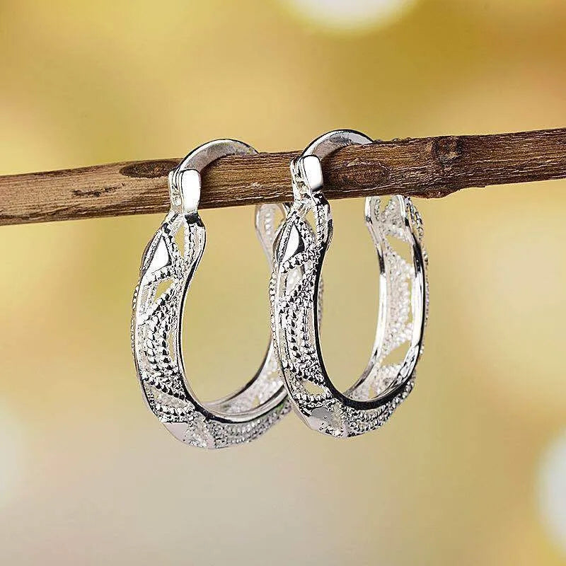 Creative Mesh Shaped Huggie Earrings Women Lightweight Jewelry 925 Silver Plated Hollow Hoop Earrings for Mother Lover
