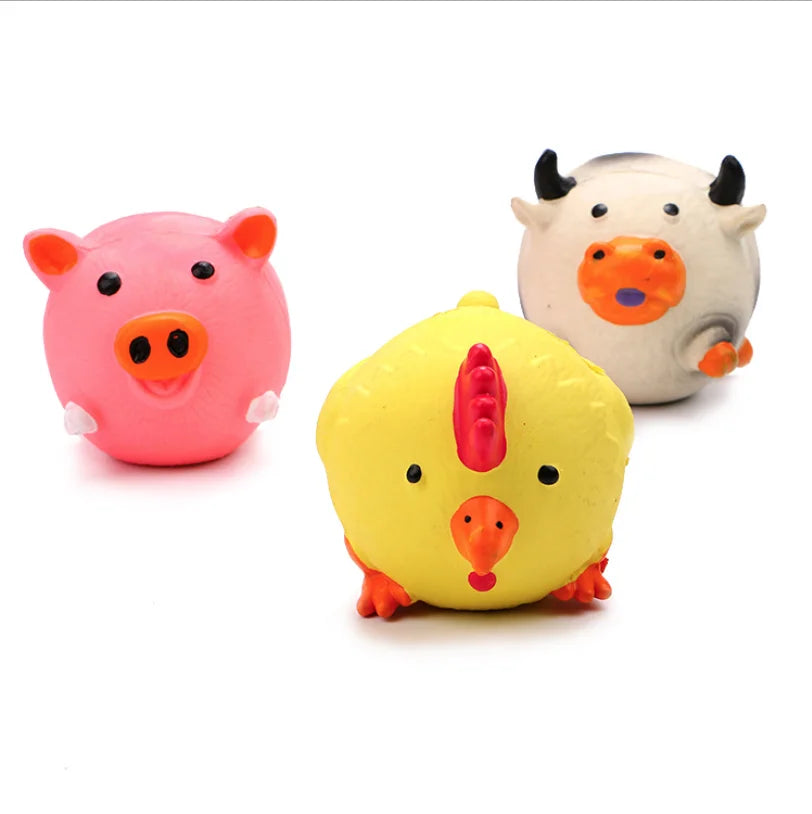 Dog Toy Latex Bite Toy Molar Interactive Soft Ball Pig Ball Chicken Cow Shape Toy