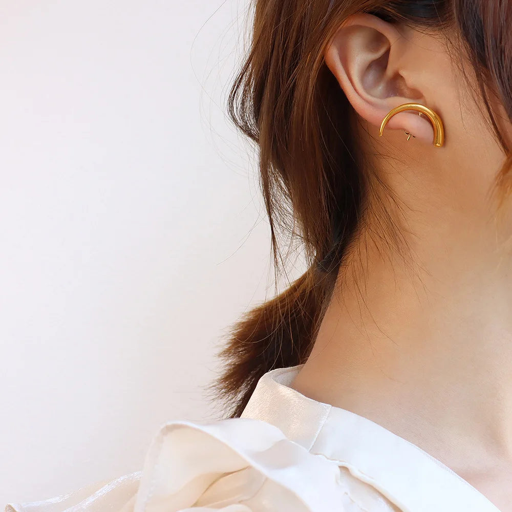 Women crescent moon 18k stainless steel gold plated stud girls earrings fashionable