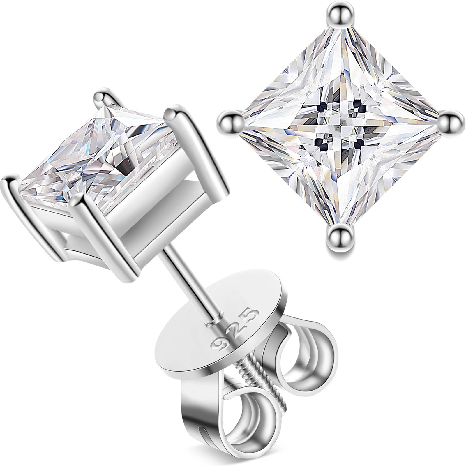 Dropshipping Aretes Screw Back 925 Sterling Silver 4.5mm-6mm Princess Cut VVS Moissanite Diamond Solitaire Stud Earrings