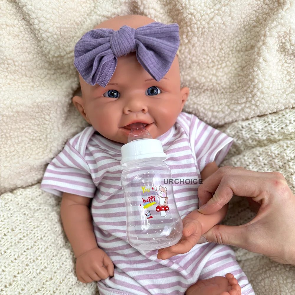 Smiling Face Soft 19 Inch 47Cm Full Solid Silicone Open Eyes Reborn Baby Gir Drink Water with a Baby Bottle for Small Kids Toy