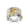 3 Years Plating Lasting 925 Sterling Silver Jewelry Gold Plated Natural Fine Gemstone Swiss Blue Topaz Silver Ladies Ring