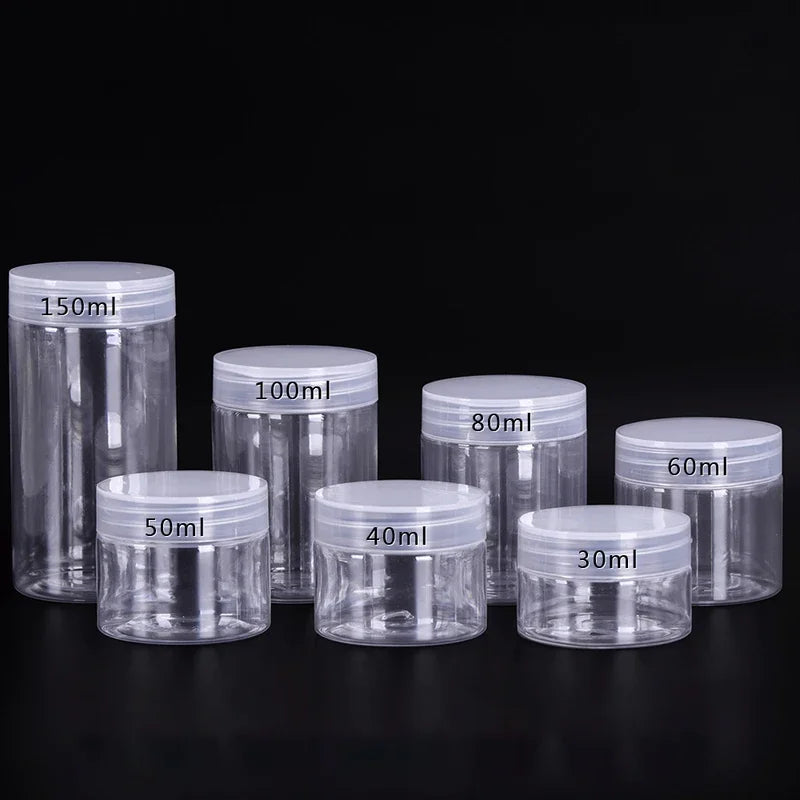30g-150g Wide Mouth PET Clear Containers Plastic Cream Jars with Transparent Screw Cap Top Cosmetic Use Custom Logo