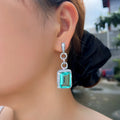Big Rectangle Light Green Cubic Zirconia Crystal Dangle Drop Long Earrings for Women Luxury Party Jewelry Accessories MegaBDM