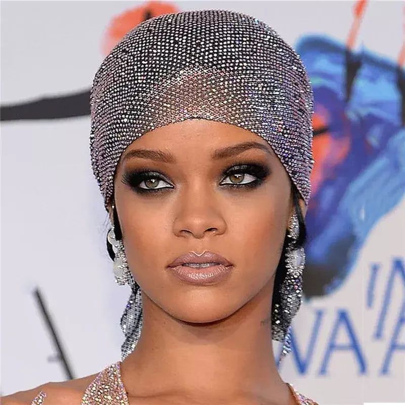 SHIXIN European and American Accessories Women's Mesh Flash Drill Elastic Fishnet Hat Personality Fashion Burst Flash Nightclub