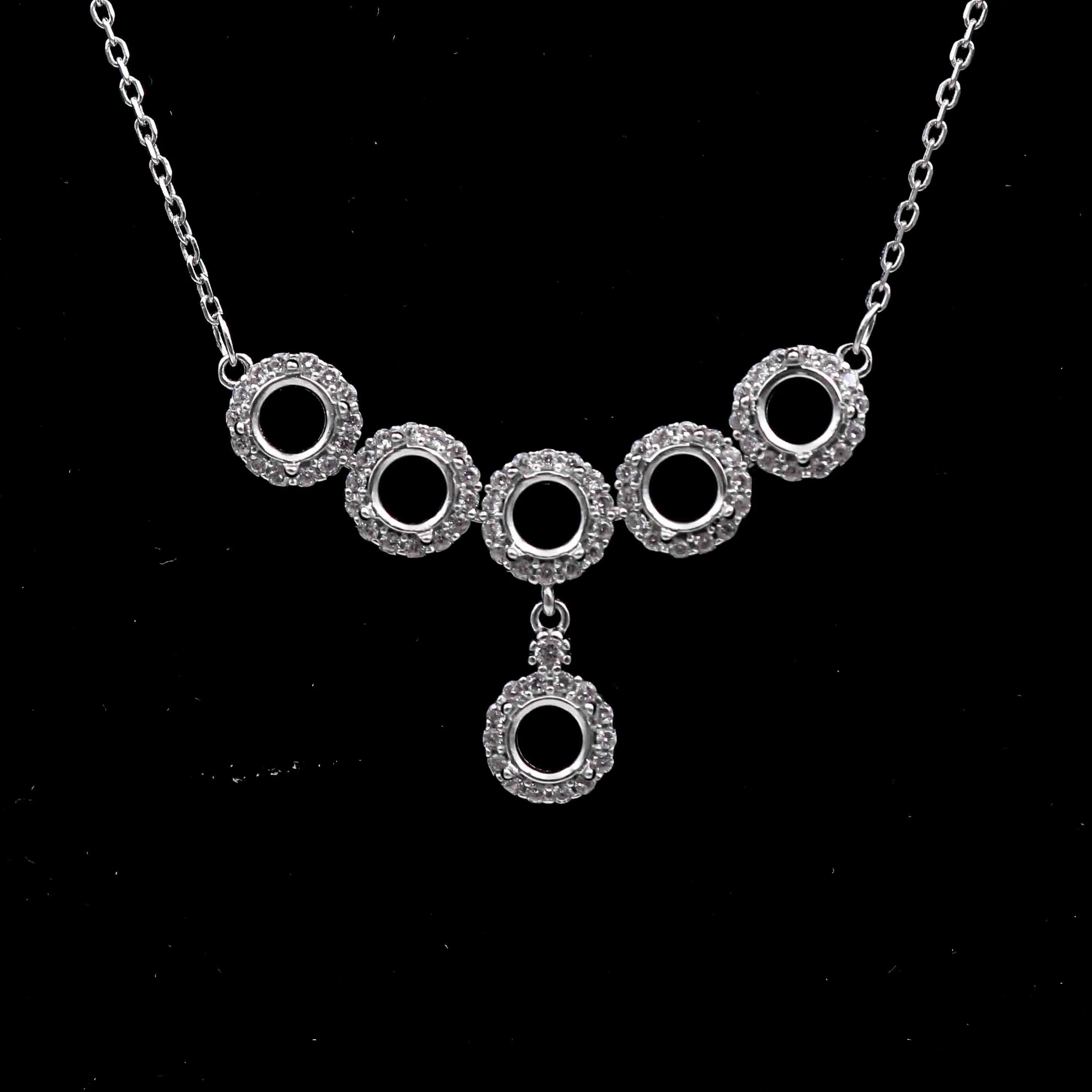 Sterling Silver 4mm/5mm Semi Mount Necklace Empty Support Blank Claws Setting S925 Base Holder Without Center Stone DIY Inlay