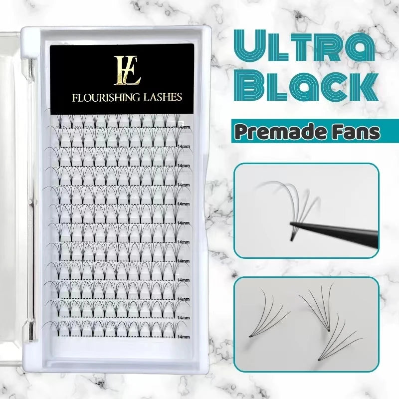 Flourishing Lashes Heat Bonded 3D 4D 5D 6D Short Stem Premade Volume Fans Lash Extension Supplies