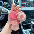 Handmade Pom Pom Colorful 4 Layered Tassel Keychain Bag Charms Gradient Colors Key Holder Boho Flower Keychain