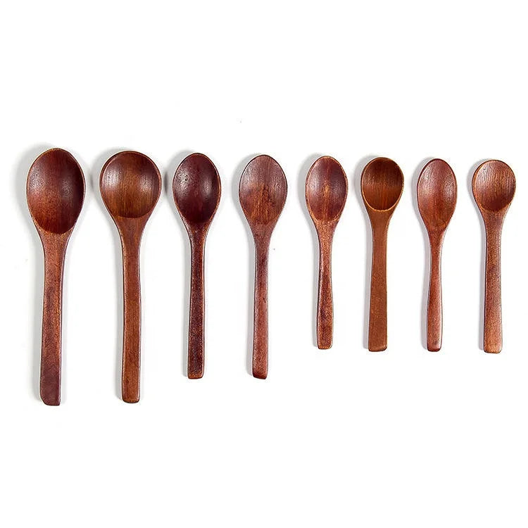 Eco Friendly Retro Country Style Kitchen Accessories Mixing Cooking Wooden Spoon Japanese Long Handle Wood Soup Spoons Mirror