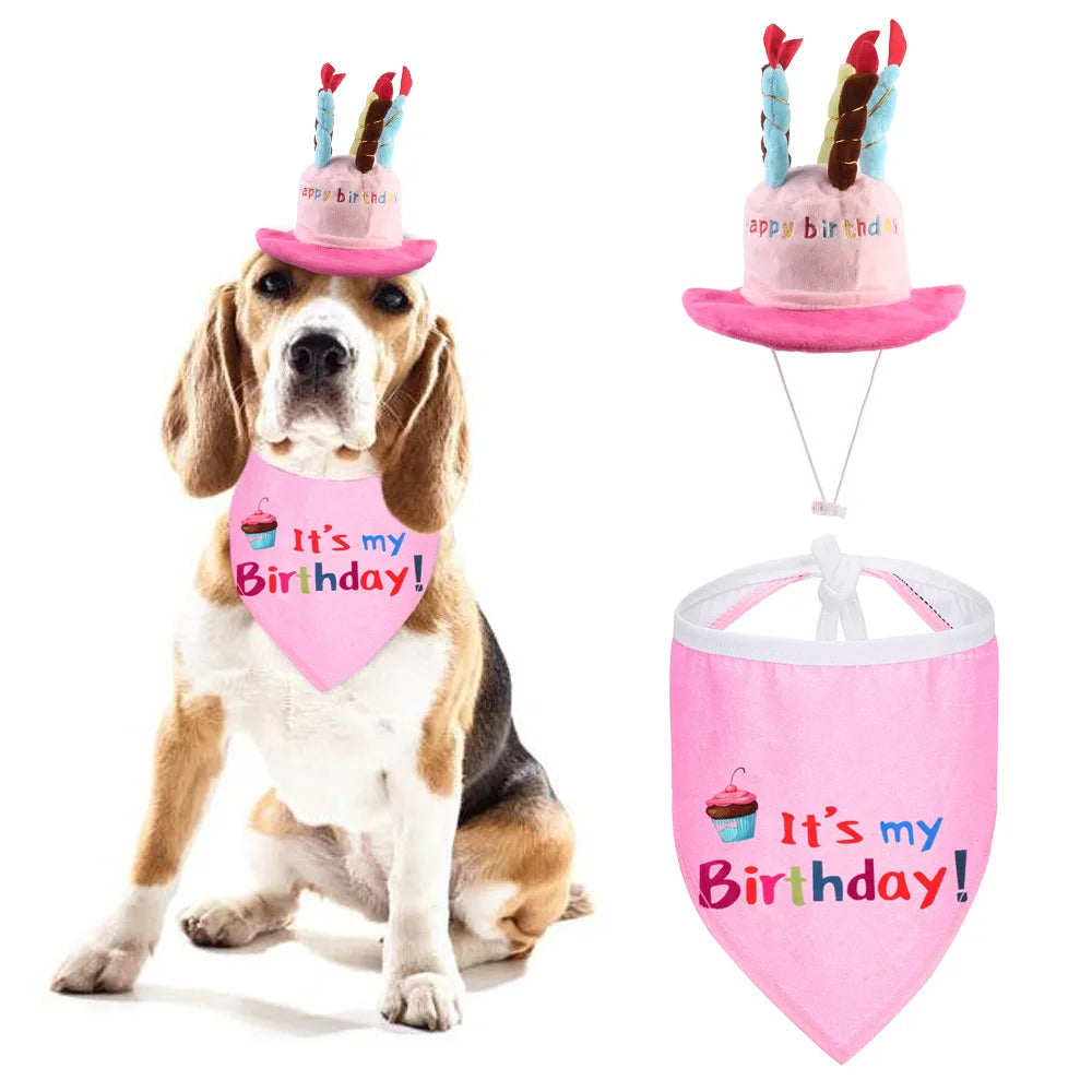 Cute Pet Hats Cap Birthday Pet Party Hat Dog Bandana Set