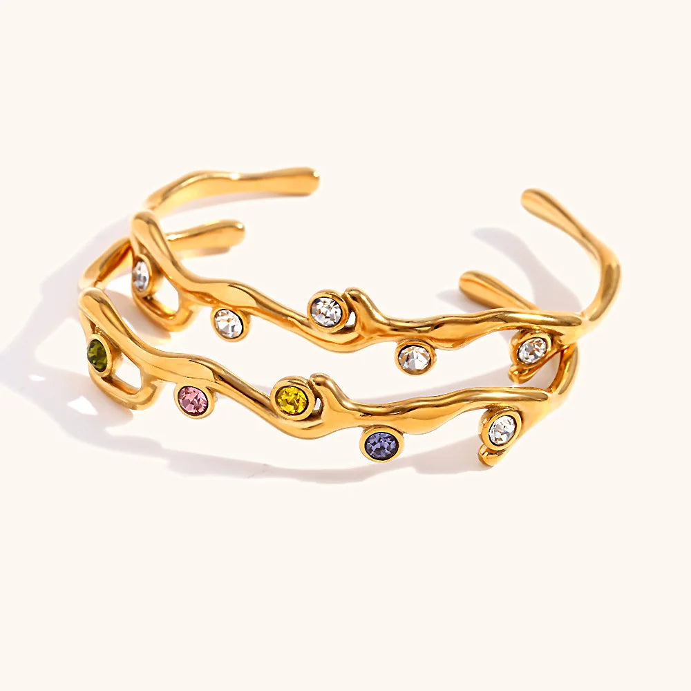 Fashion Bangles Jewelry Stainless Steel Transparent Crystal Olive Branch Bracelet