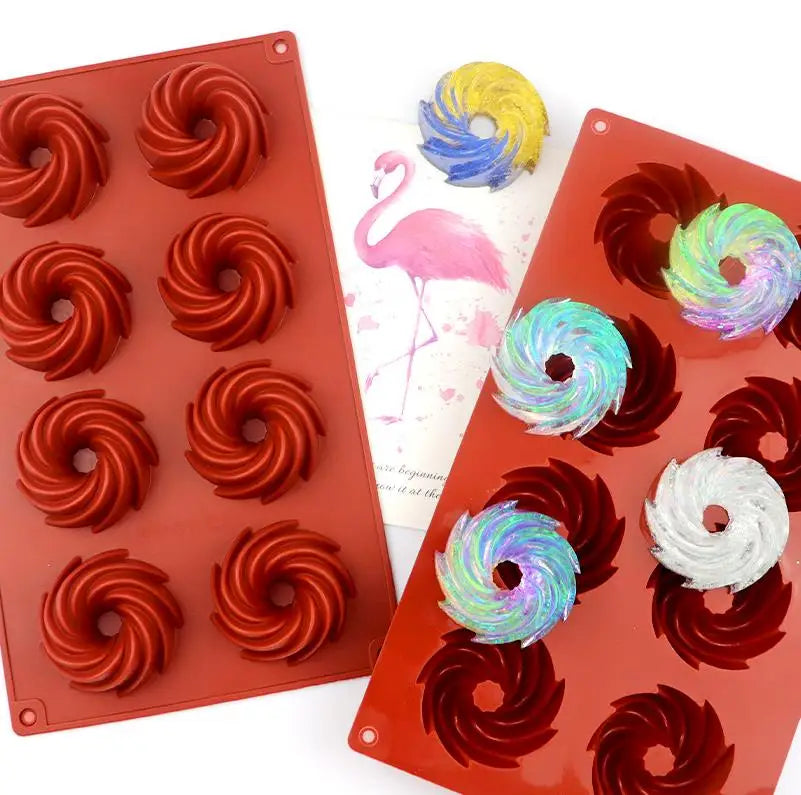 8 Cavity Spiral Shape Mousse Cake Molds Silicone Baking Cake Mould French Round Dessert Chocolate Mold Tools