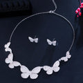 Full Micro Paved White Cubic Zircon Large Butterfly Stud Earrings and Necklace CZ Luxury Wedding Jewelry Sets for Women Brides